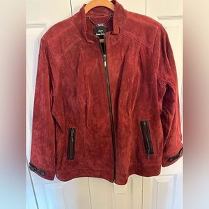 Dennis Basso Size 2X Zip Front Bomber Suede Jacket Wine